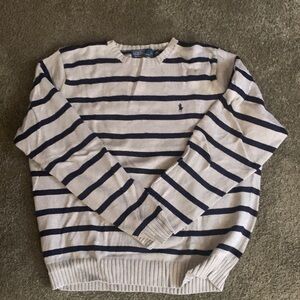 Ralph Lauren Cream and Navy Striped CottonCrewneck Sweater